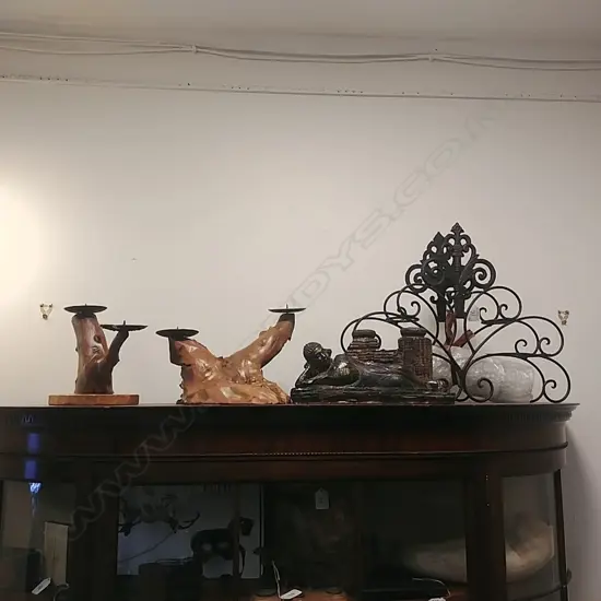 4 CANDLE HOLDERS - WOOD ETC