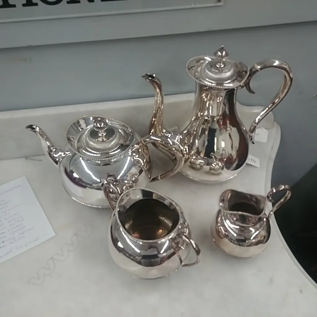 SILVER PLATE COFFEE/TEA SET - 4 PIECES TOTAL Image 1++