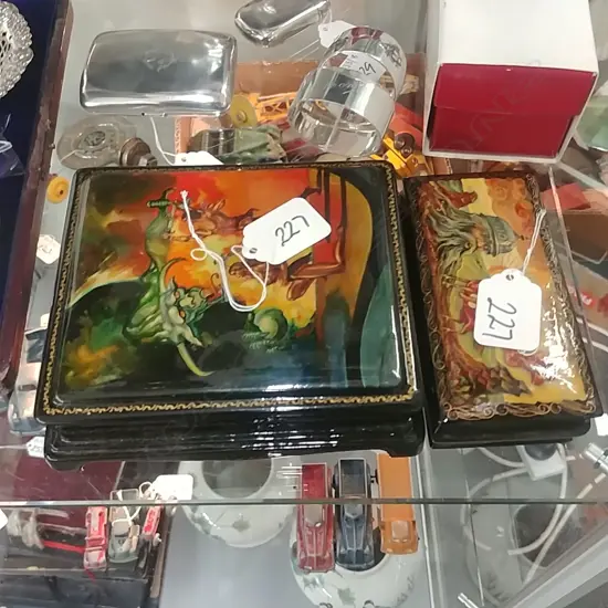 2 RUSSIAN HAND PAINTED TRINKET BOXES