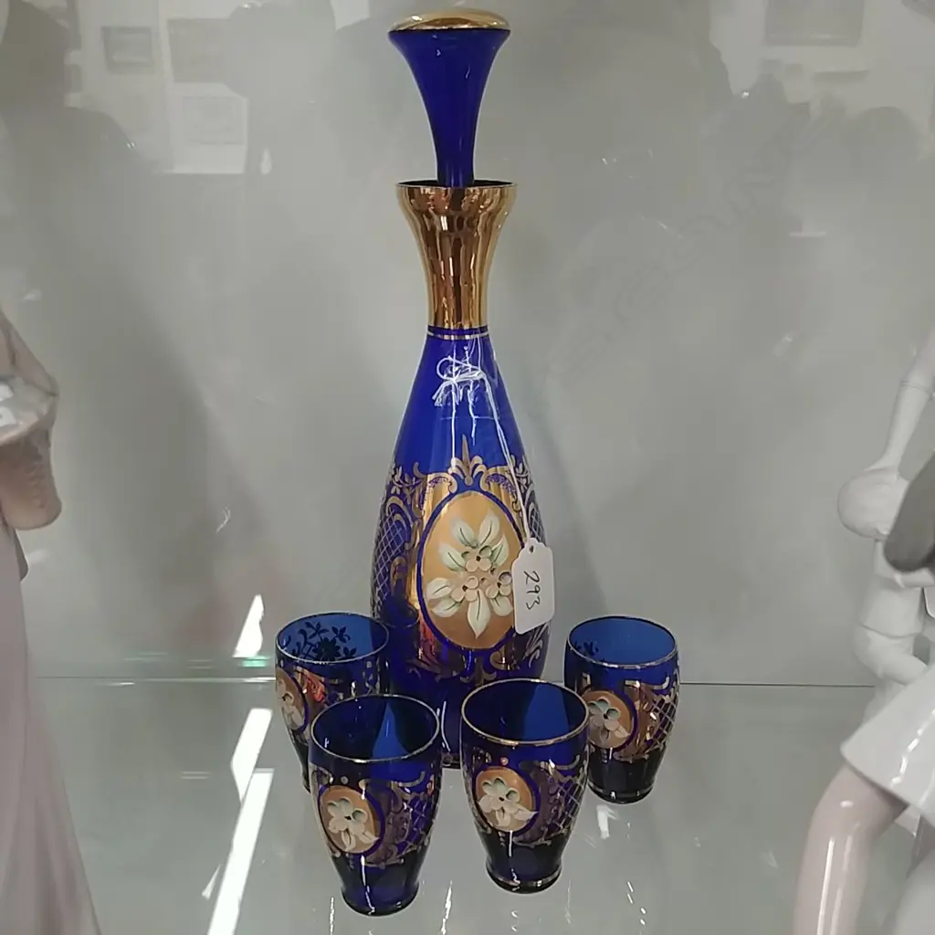 BLUE MURANO SHERRY DECANTER, 4X  GLASSES Image 1++