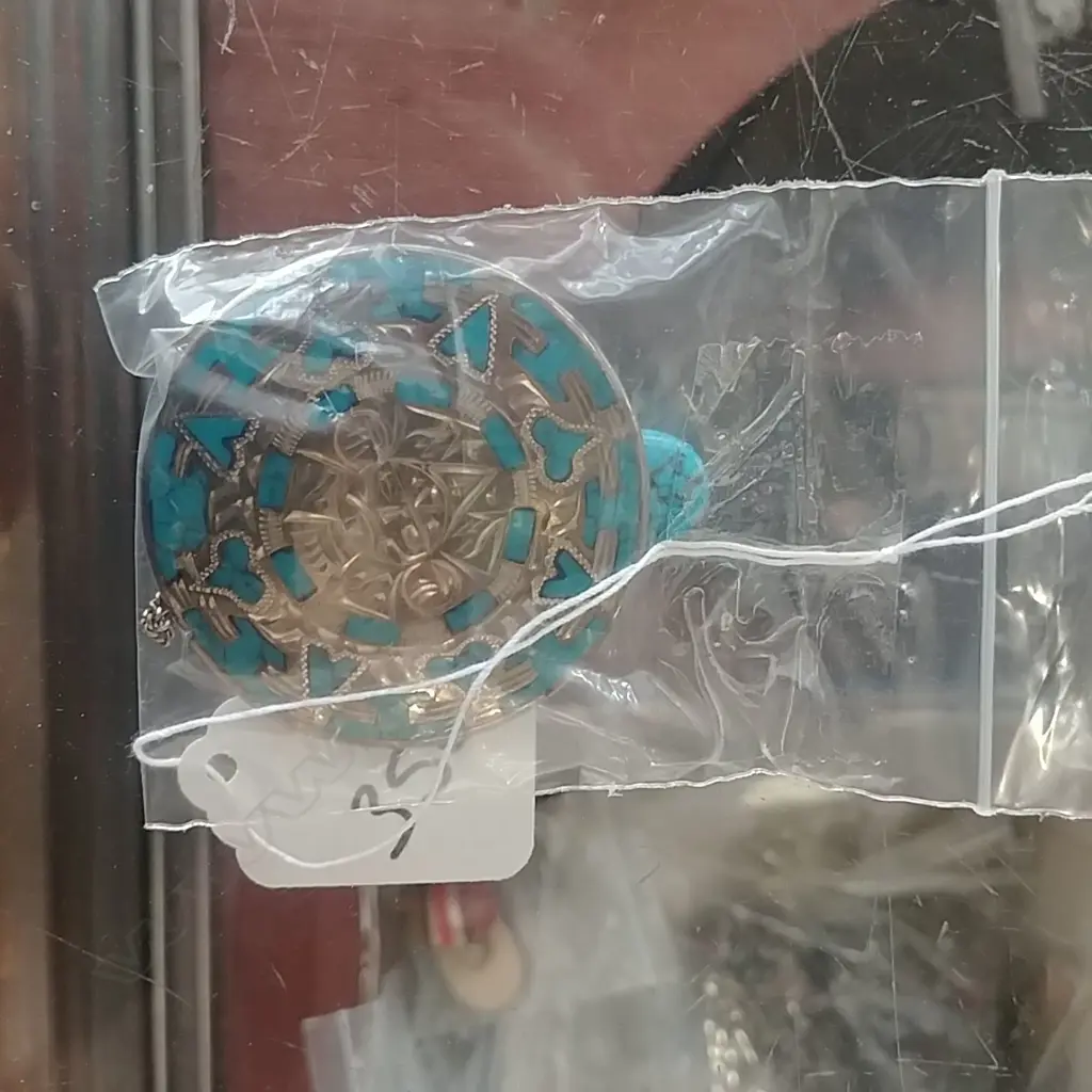 PERUVIAN SILVER & TURQUOISE BROOCH (WS) Image 1++