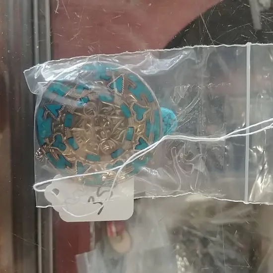 PERUVIAN SILVER & TURQUOISE BROOCH (WS)