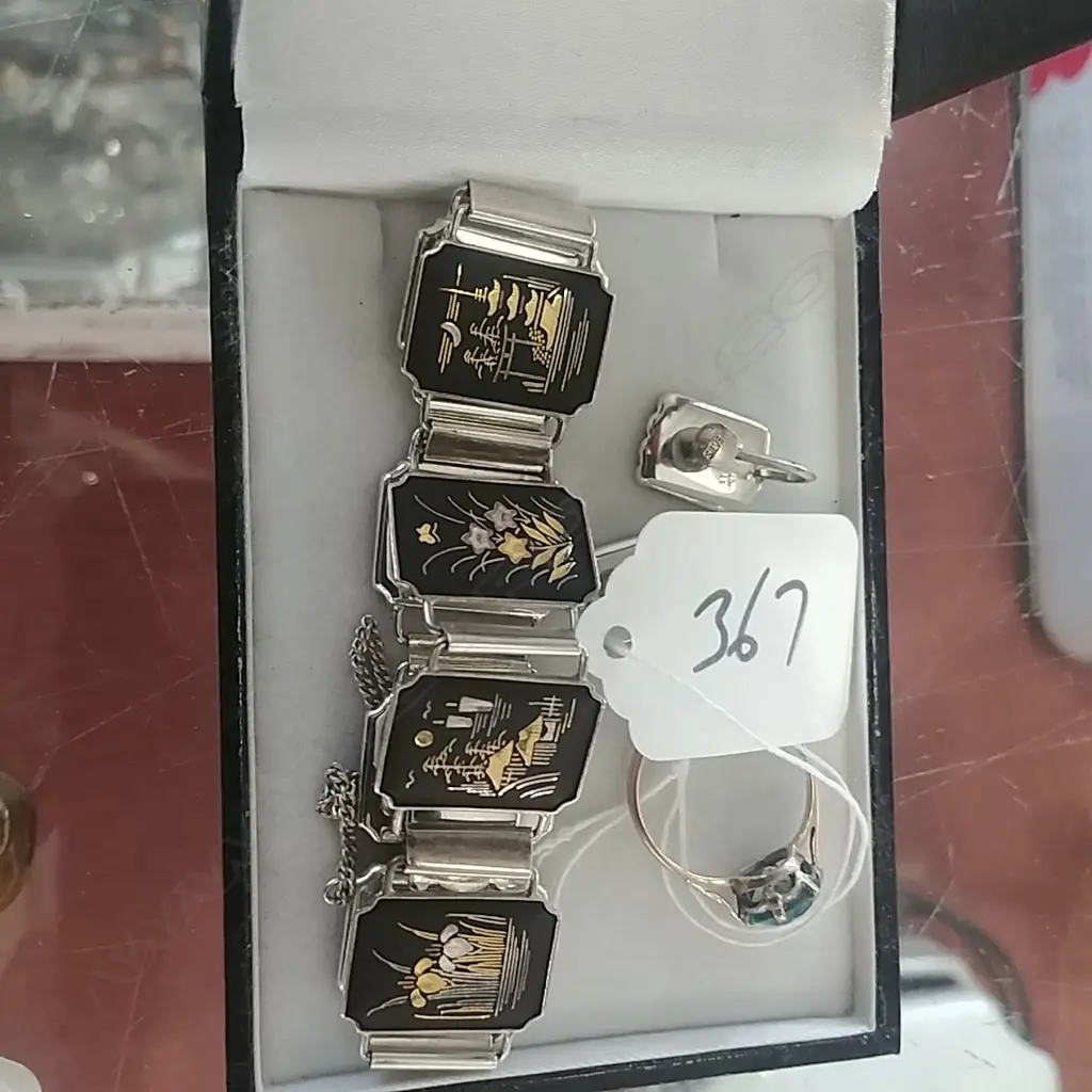 JAP DAMASCENE JEWELLERY, GOLD RING GLASS STONE (CH) Image 1++