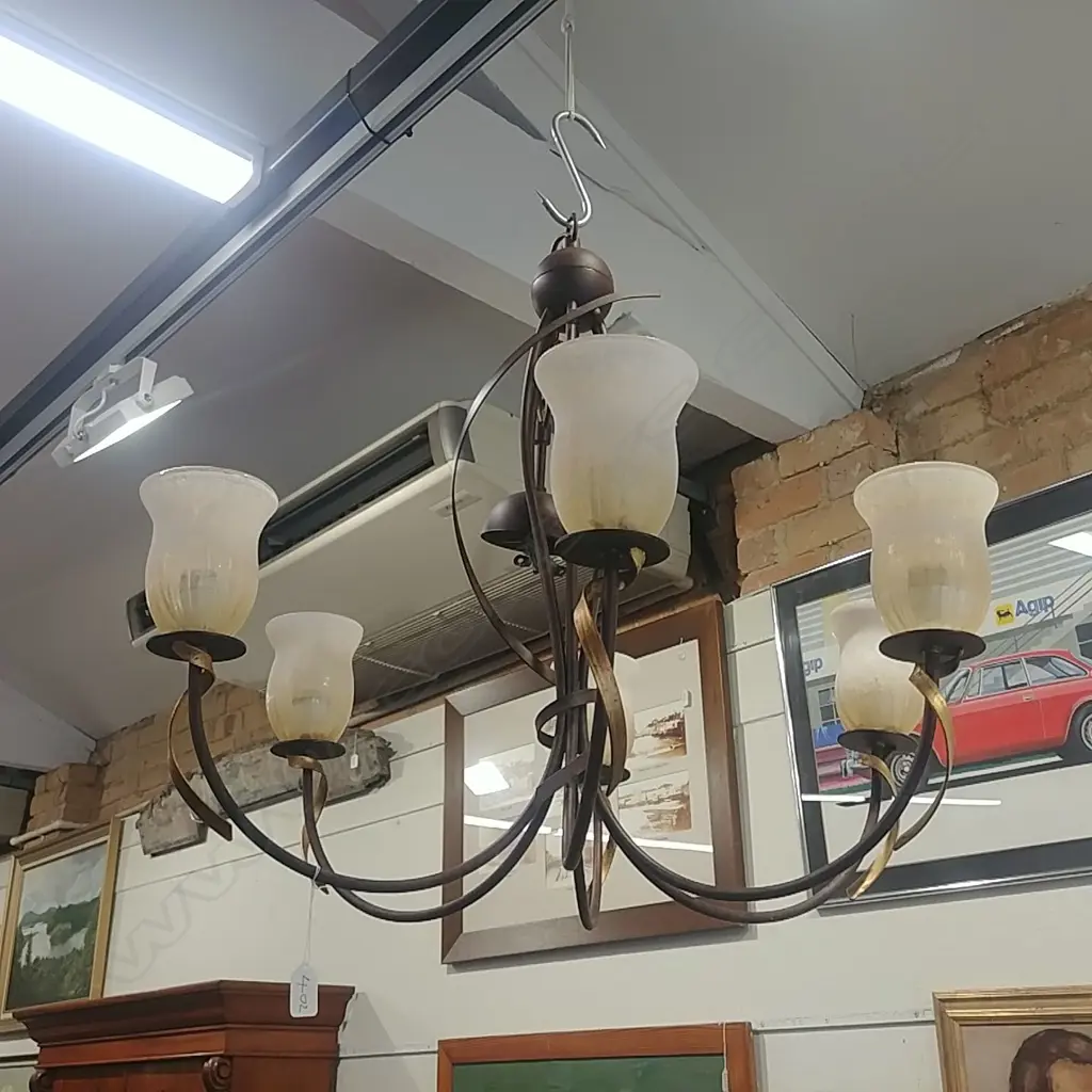 LARGE MODERN 6 LIGHT IRON CHANDELIER Image 1++