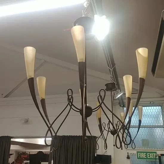 LARGE MODERN 6 LIGHT IRON CHANDELIER
