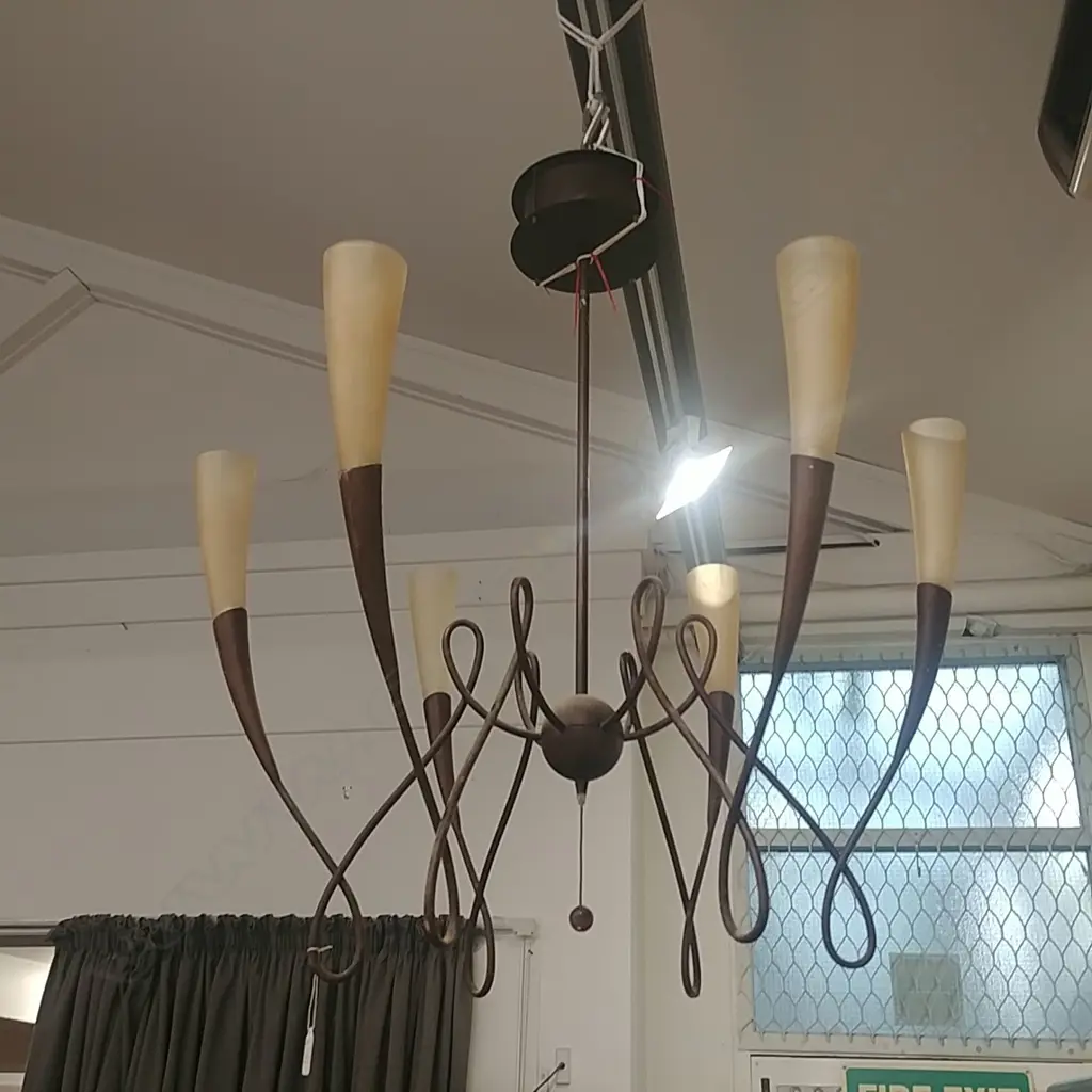LARGE MODERN 6 LIGHT IRON CHANDELIER Image 1++