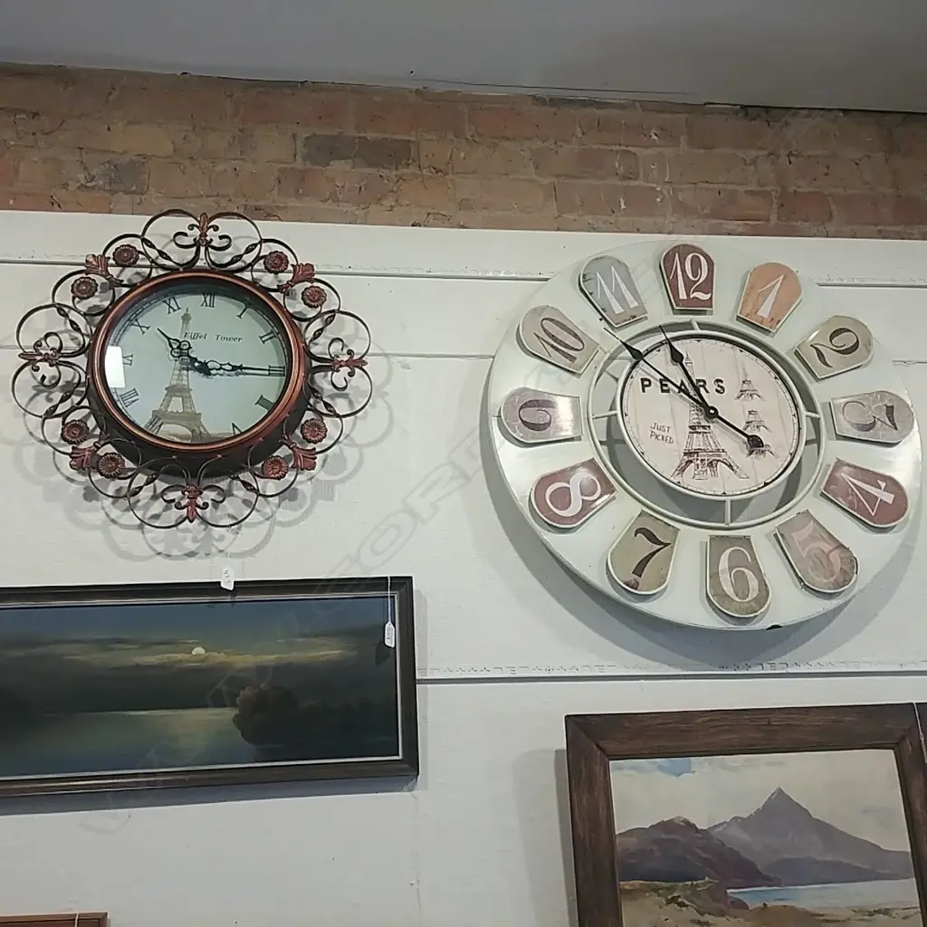 2 FRENCH THEMED WALL CLOCKS  Image 1++