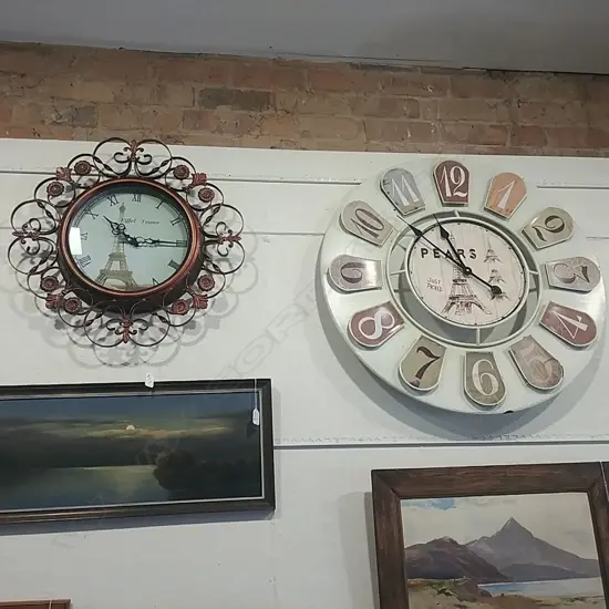 2 FRENCH THEMED WALL CLOCKS 