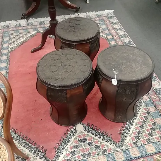 THREE ORIENTAL STYLE STOOLS
