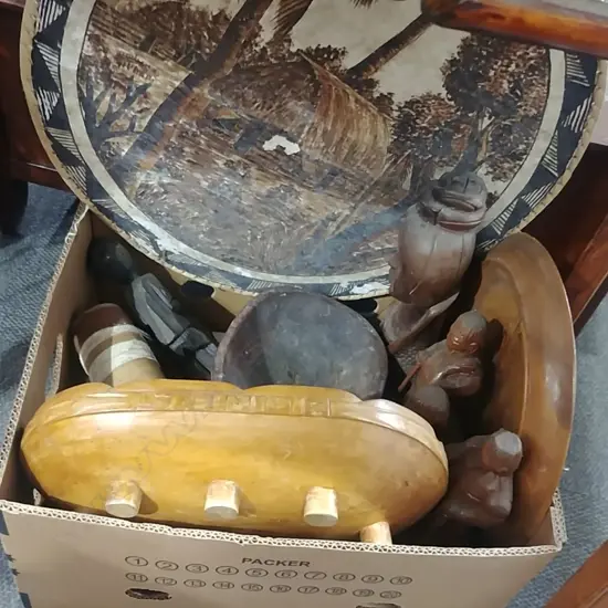 BOX LOT ETHNIC BOWLS CARVINGS ETC