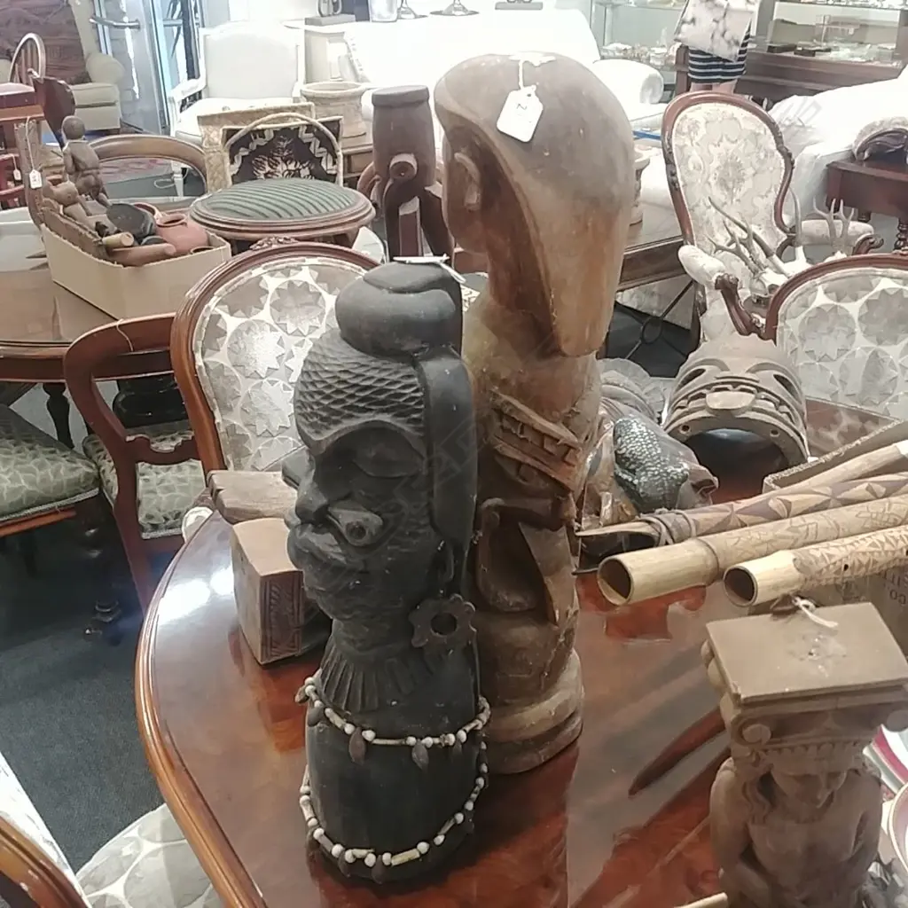 2 PACIFIC ISLAND WOOD FIGS Image 1++