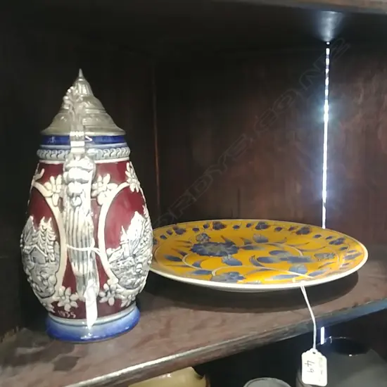 GERMAN CERAMIC STEIN + PLATE