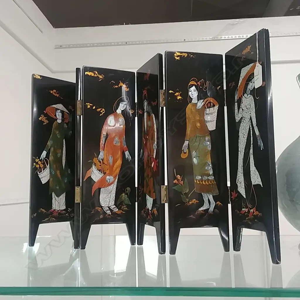 QUALITY VIETNAMESE LACQUERED 6 FOLD TABLE SCREEN Image 1++