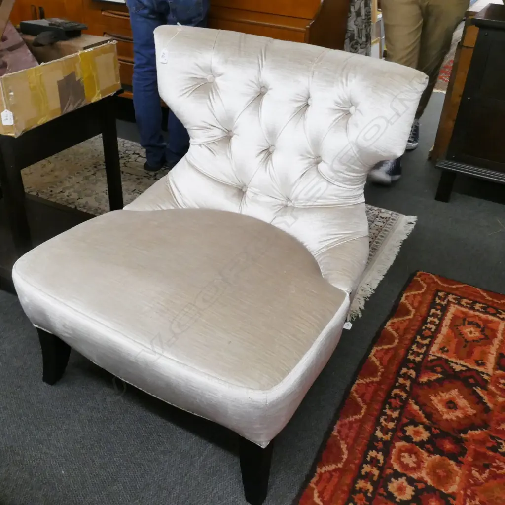 PR CHAMPAGNE VELOUR UPHOLSTERED LOW WINGBACK CHAIRS Image 1++