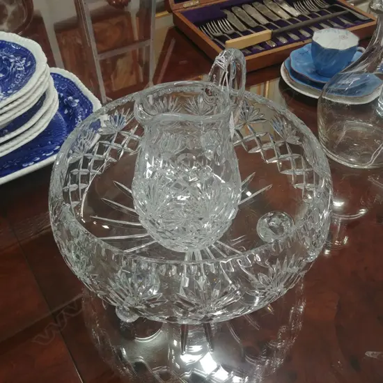 LARGE CRYSTAL BOWL & JUG