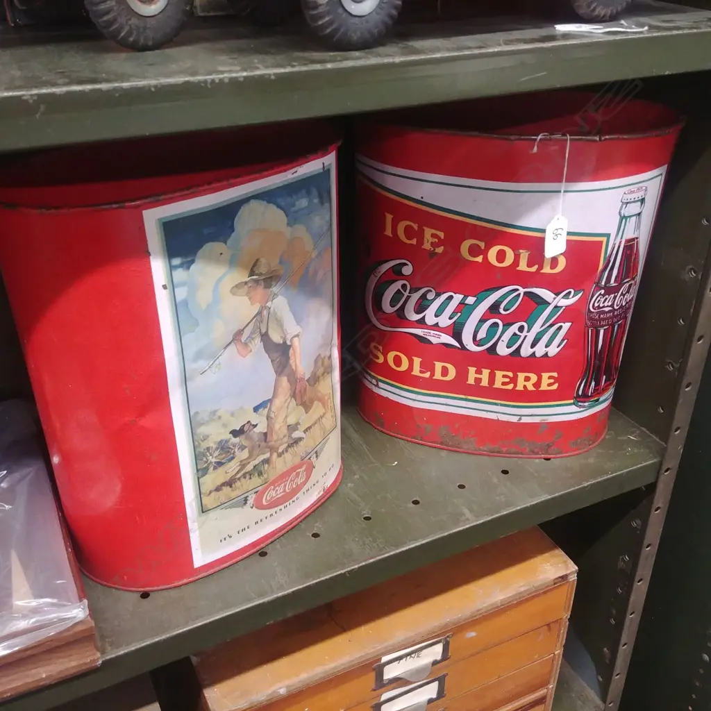 2 VINTAGE COCA-COLA WASTE BINS Image 1++