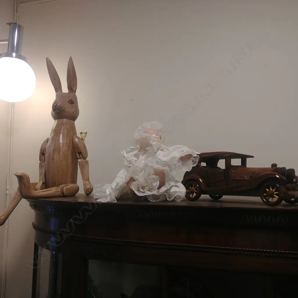 WOODEN CAR + BUNNY + DOLL Image 1++