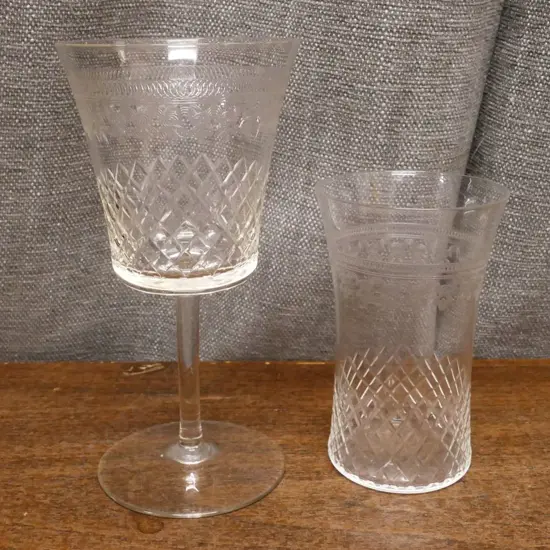 6 + 6 CRYSTAL STEMMED WINES & BEAKERS