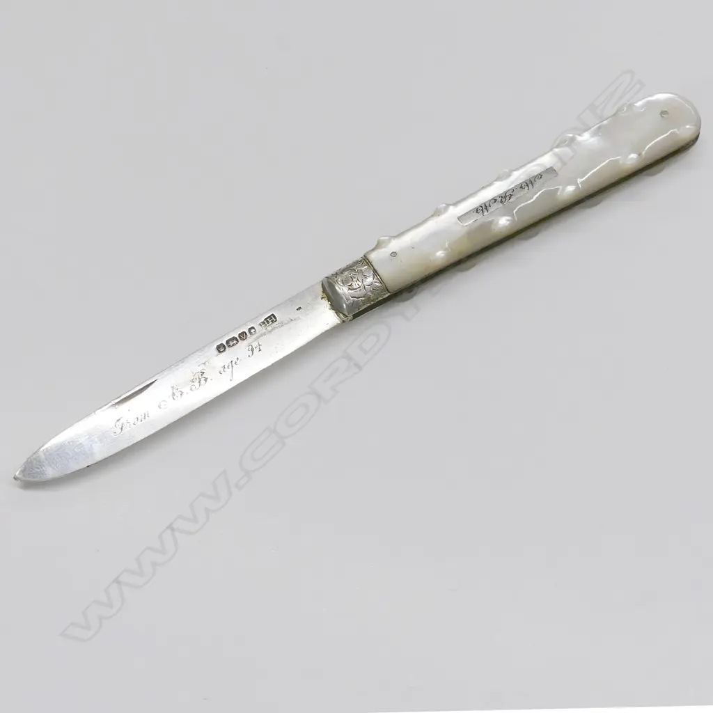 VINT. S/S MOP FRUIT KNIFE, CASED Image 1++