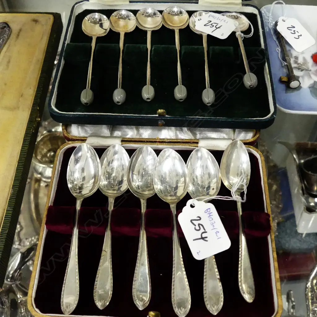 2 CASED SPOON SETS; NZ S/S + EP COFFEE SPOONS Image 1++