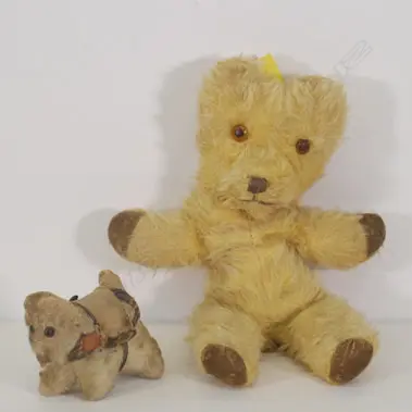 VINTAGE PLUSH TOY DOG WITH MOHAIR TEDDY BEAR, HEIGHT 130MM Image 1++