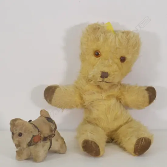 VINTAGE PLUSH TOY DOG WITH MOHAIR TEDDY BEAR, HEIGHT 130MM