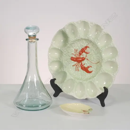 CARLTONWARE LOBSTER DISH & OTHER + GLASS DECANTER