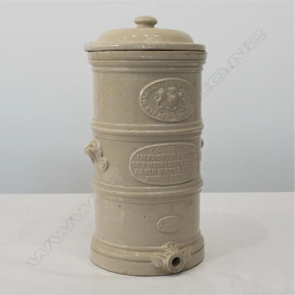 LATE 19THC CHEAVIN'S WATER FILTER STONEWARE, H. 600MM, DIA. 320MM Image 1++