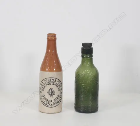 G.L. INNES GINGER BEER BOTTLE + GILBERD & CO GLASS BOTTLE, H. 210MM Image 1++