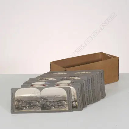 BOX OF MONOCHROME STEREOSCOPE SLIDES OF ASST WORLD THEMES Image 1++