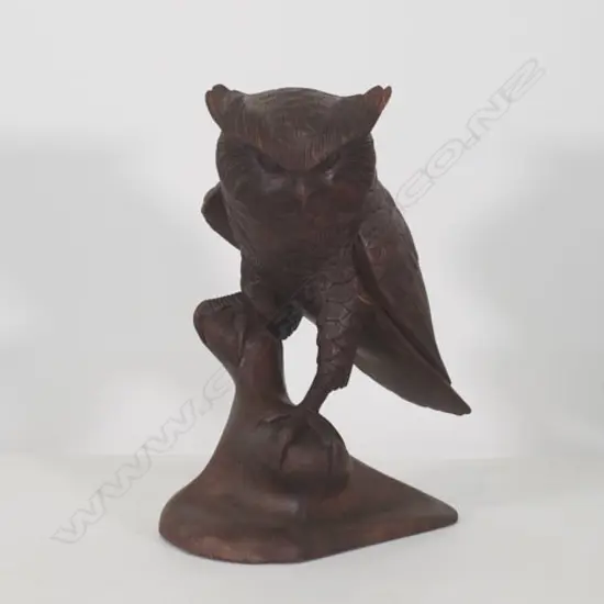 WELL CARVED WOODEN OWL, H. 310MM