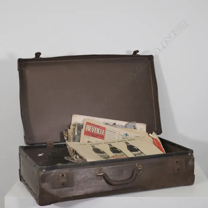 VINTAGE SUITCASE WITH ASST PRINTED EPHEMERA & MILITARY PUBLICATIONS Image 1++