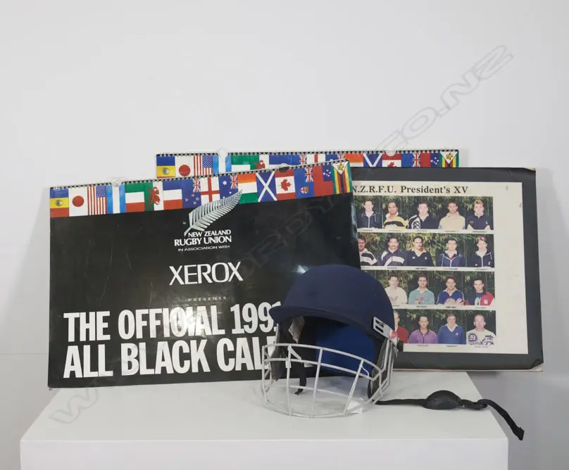 TWO 1991-92 ALL BLACK CALENDARS, 1992 NZR FU PRESIDENTS + CRICKET HELMET Image 1++