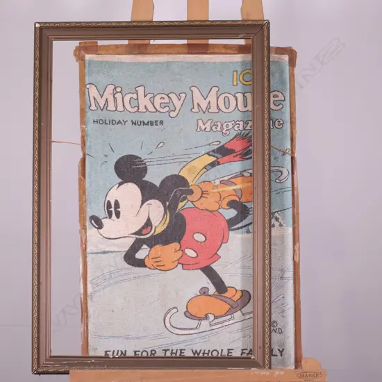 WALT DISNEY FRAMED MICKEY MOUSE MAGAZINE TEATOWEL, 470 X 690MM