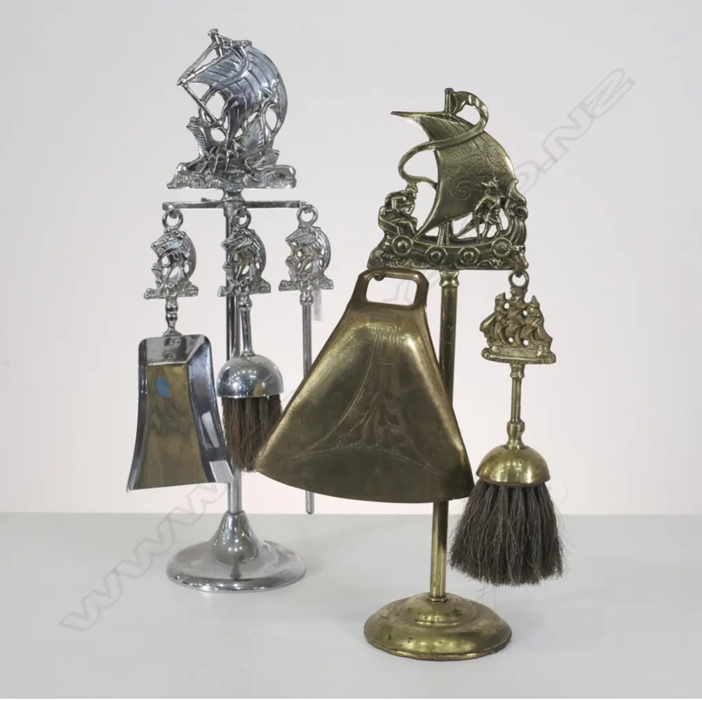 2 FIRE SIDE SETS ONE BRASS AND ONE CHROME, H. 480MM Image 1++