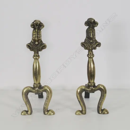 A PAIR OF BRASS FIRE DOGS , H 350 MM