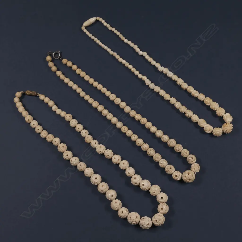 3 OLD BONE & IVORY BEAD NECKLACES  Image 1++