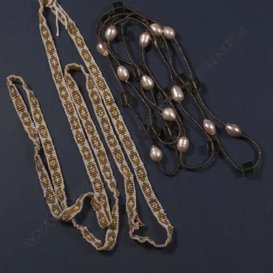 FRESHWATER PEARL & BEAD NECKLACE/LONG BEAD STYLE NECKLACE