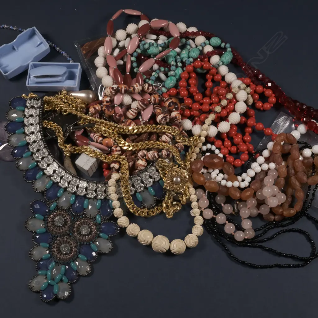 BOX OF RETRO STYLE COSTUME NECKLACES Image 1++