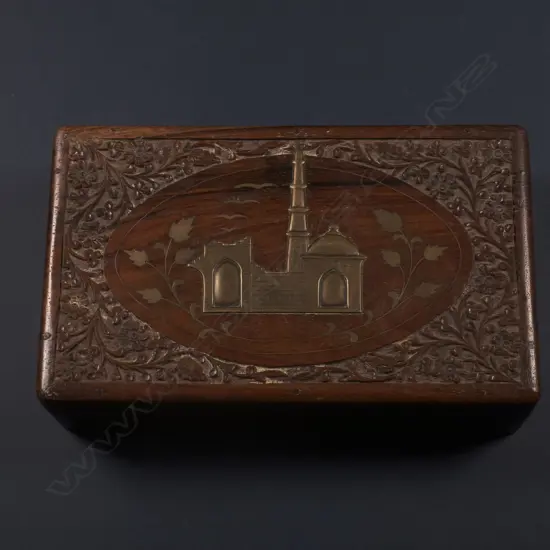 WOOD BOX OF JEWELLERY INCLUDES WATCHES ETC
