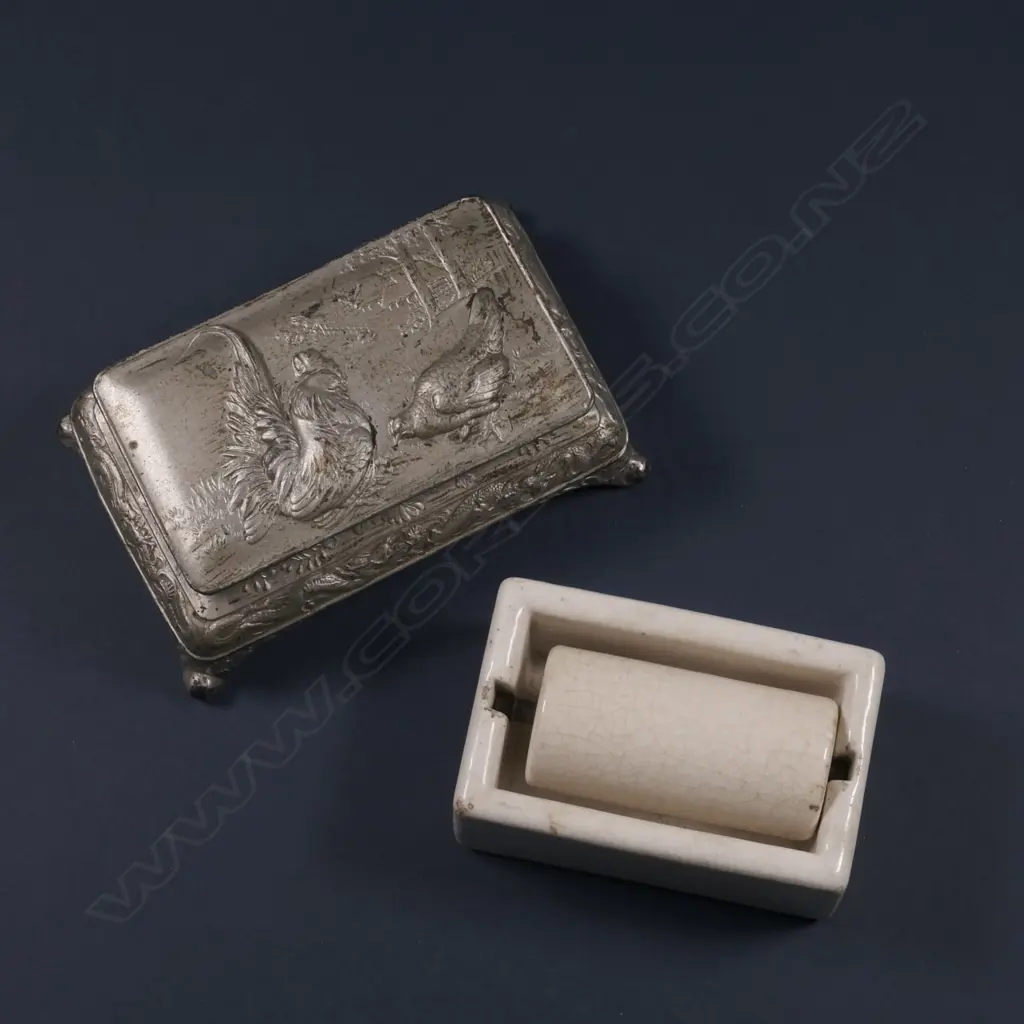 OLD METAL INK WELL; EARLY REX DAMPER STAMP ROLLER Image 1++