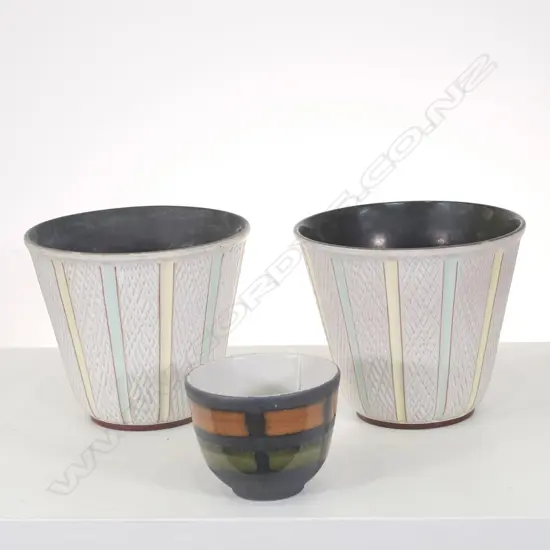 3 GERMAN STUDIO POTTERY PLANTERS, H. 180MM