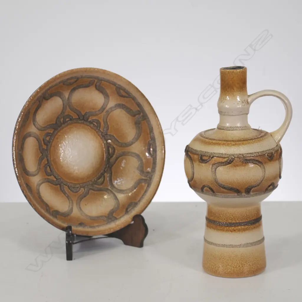 GERMAN STUDIO POTTERY BOWL & MATCHING FLASK, Image 1++