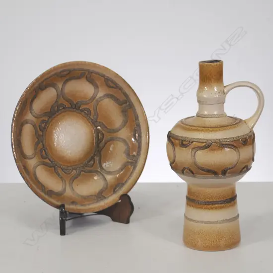 GERMAN STUDIO POTTERY BOWL & MATCHING FLASK,