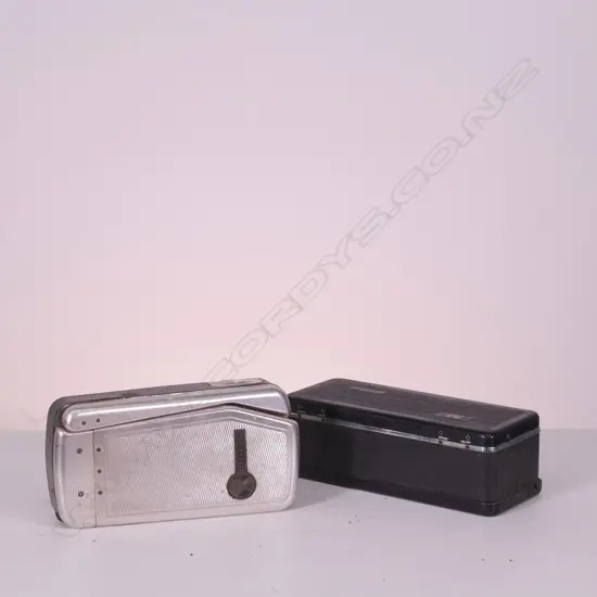 HMV PERSONAL PORTABLE RADIO WITH 'WONDERGRAM' PORTABLE RECORD PLAYER, L. 230MM,  BOTH NEED REPAIR,