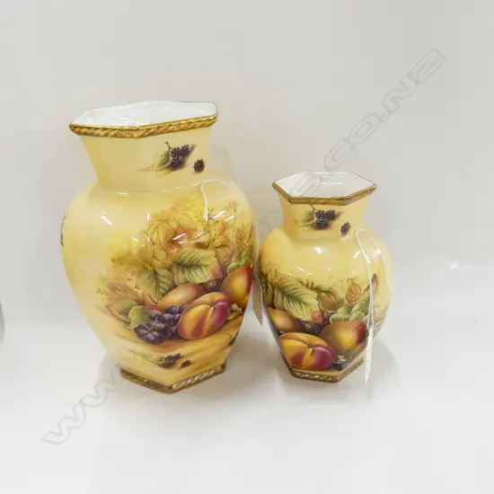 2 AYNSLEY 'ORCHARD GOLD' HEXAGONAL VASES