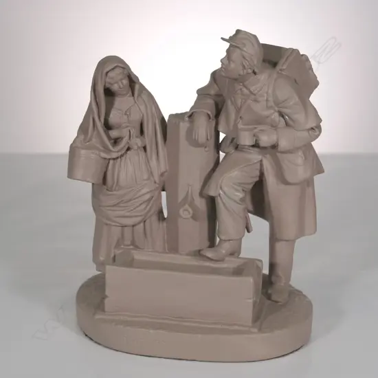 19THC RESTORED PLASTER FIGURE GROUP 'AT THE PUMP' BY JOHN RODGERS