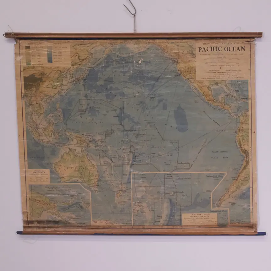 PHILLIPS LG CANVAS BACKED MAP OF PACIFIC OCEAN, 1220 X 840MM Image 1++