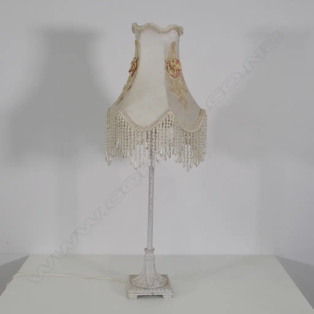 A SIDE LAMP  WITH BEADED SHADE AND A CRACKLE PAINT FINISH H 650 MM Image 1++
