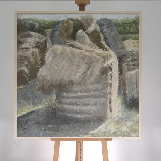 VIVIAN ZEIRSCH 'HAYHENGE' LANDSCAPE, OIL ON CANVAS, H. 1030MM, W. 1030MM